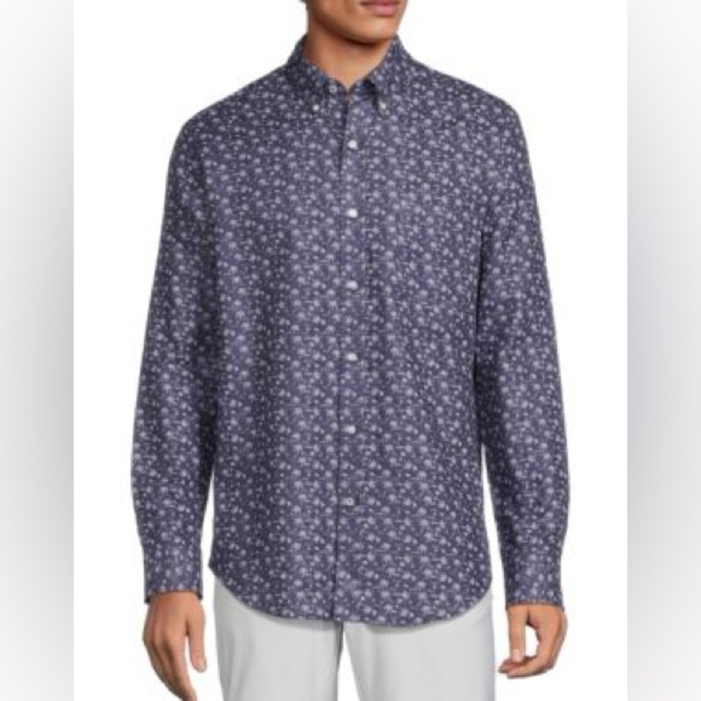 J. McLaughlin Men's Medium Blue Palm Tree Cotton Long Sleeve Button Down Shirt